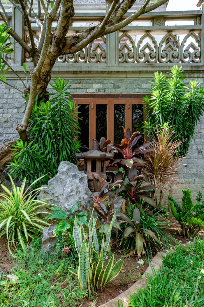 Crafting Captivating Headlines: Your awesome post title goes here Vibrant garden with diverse plants and intricate stone railing.